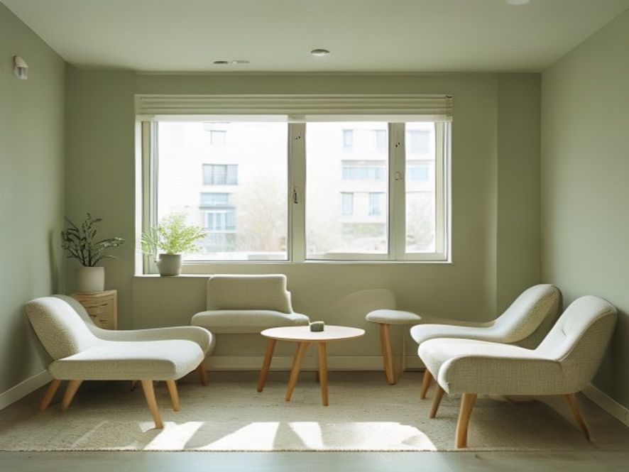 Peaceful break space with comfortable seating and soft lighting